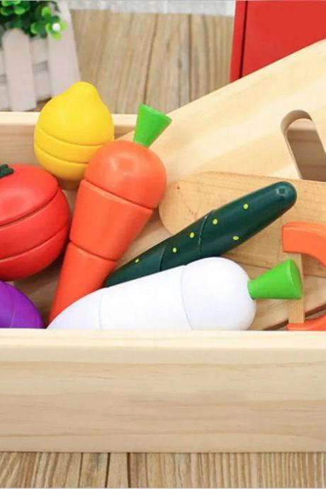Kids Wooden Play Food Set Pretend Vegetables Cutting Toy