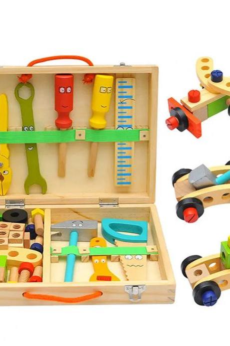 Kids Wooden Tool Set Toy With Play Tools And Box