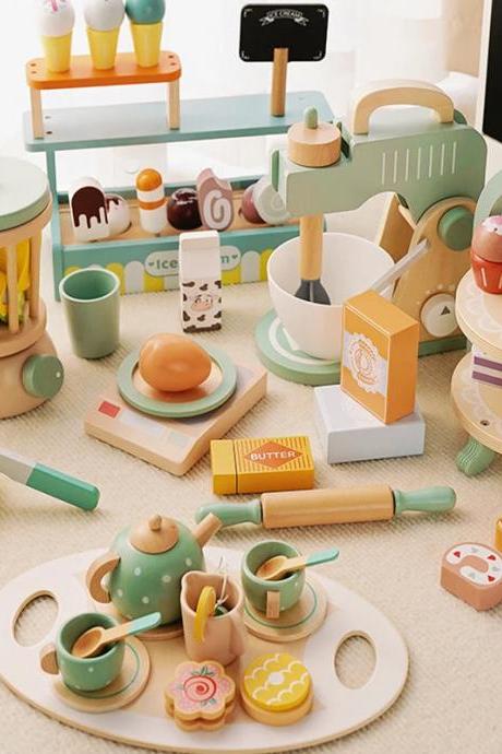 Kids Wooden Pretend Play Kitchen Food Toy Set