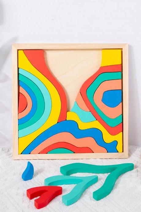 Colorful Wooden Abstract Pattern Puzzle Toy For Children