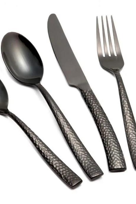 Modern Hammered Finish 20-piece Black Cutlery Set