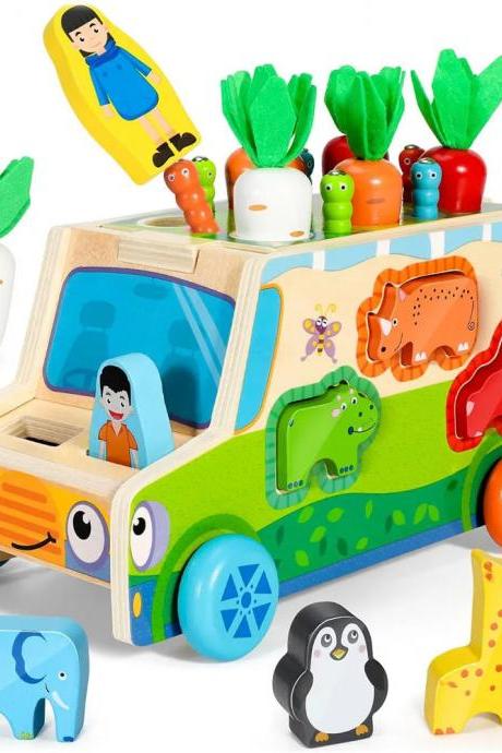 Colorful Wooden Animal Puzzle Truck Toy For Kids
