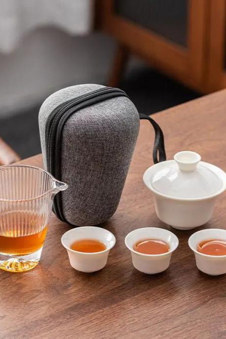 Portable Travel Tea Set With Protective Carrying Case