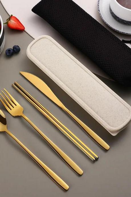 Luxury Gold Stainless Steel Cutlery Set With Case