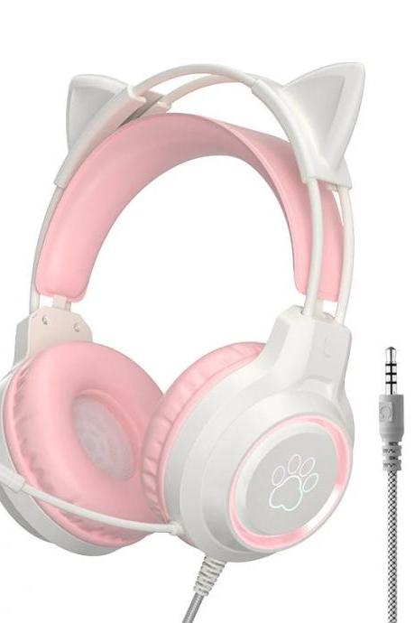 Cute Cat Ear Wired Gaming Headset With Microphone Pink