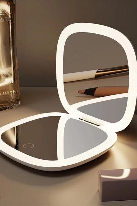 Led Lighted Compact Travel Makeup Mirror With Usb Charger