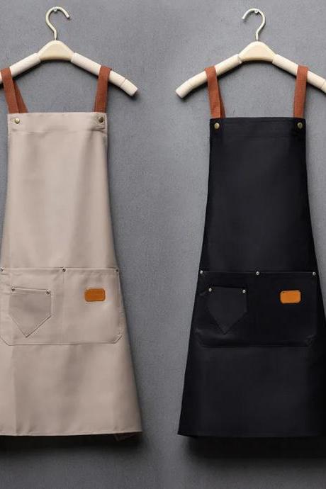 Unisex Cotton Kitchen Apron With Pockets Adjustable Strap