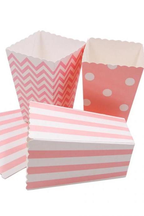 Decorative Pink Popcorn Boxes For Parties, Pack Of 12