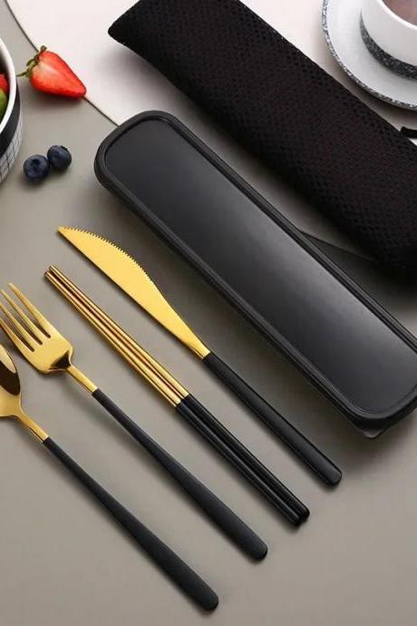 Luxury Gold-plated Cutlery Set With Portable Black Case