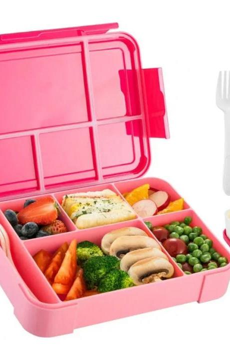Kids Pink Bento Lunch Box With Utensils Set
