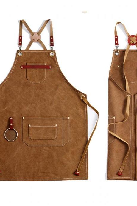 Unisex Leather Apron With Pockets Adjustable Straps