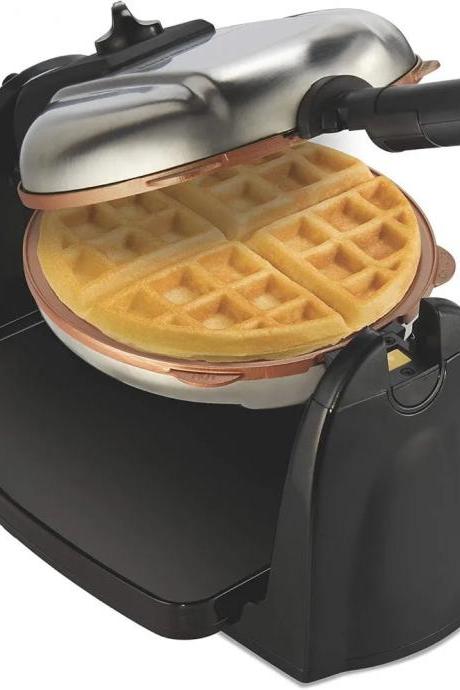 Stainless Steel Rotary Belgian Waffle Maker With Nonstick Plates