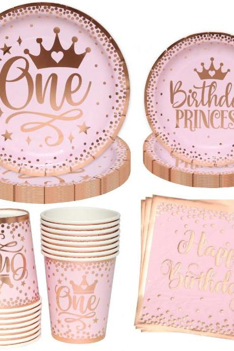 Princess First Birthday Party Supplies Pink And Gold Set