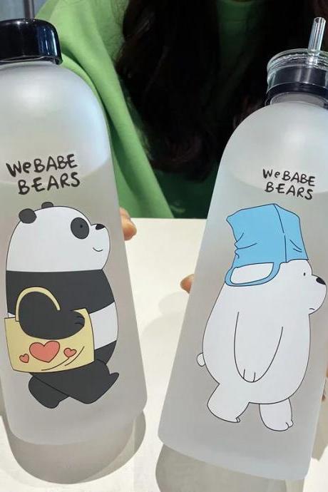 Cartoon Bear Design Frosted Water Bottles 750ml Duo