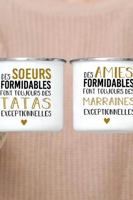French Sisters And Friends Quote Enamel Mugs Set