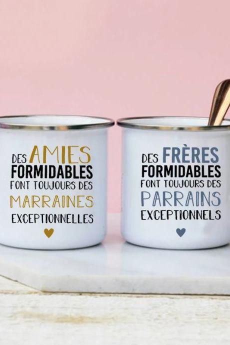 French Quote Ceramic Mugs For Godparents Gift Set
