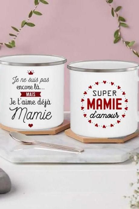 Super Mamie French Grandmother Love Enamel Mug Set