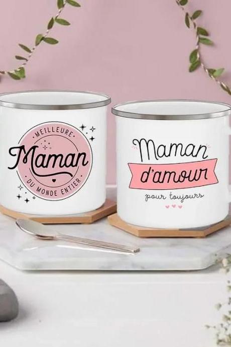 Love Mom Forever French Quote Ceramic Mugs Set