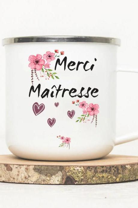 Merci Maîtresse Enamel Mug With Floral Design