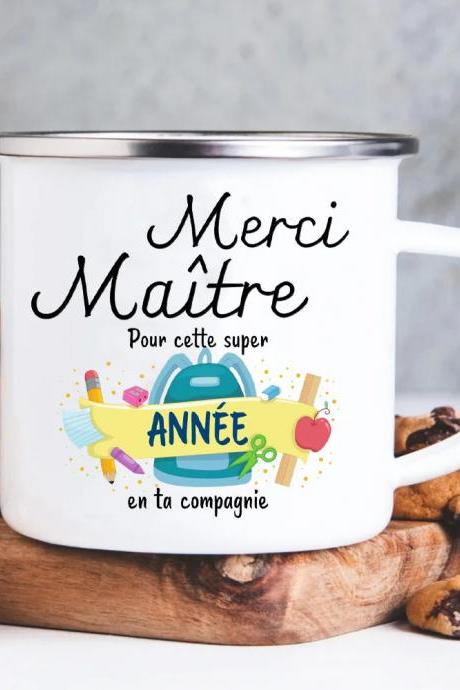 Teacher Appreciation Enamel Mug Merci Maître French Gift