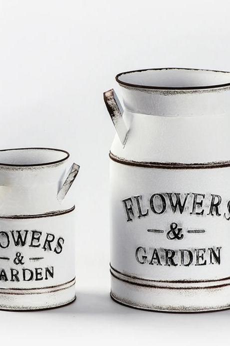 Rustic White Metal Flower Garden Vase Set