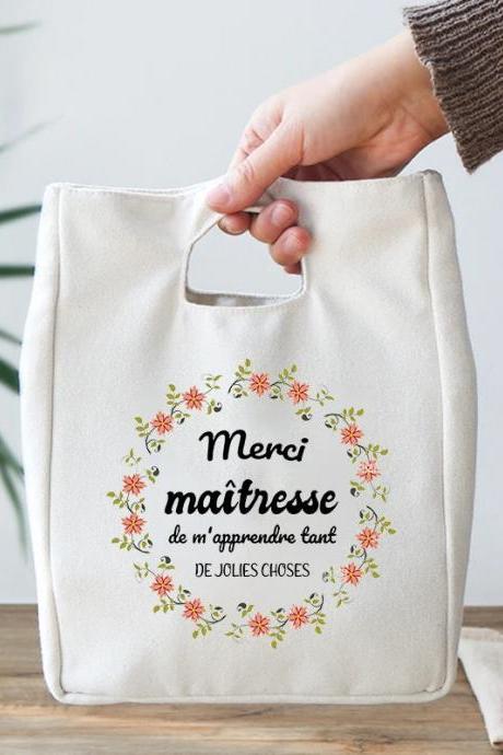 Teacher Appreciation Floral Tote Bag Merci Maîtresse Gift