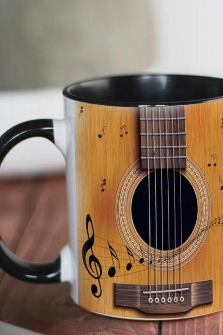 Guitar Design Ceramic Coffee Mug With Musical Notes