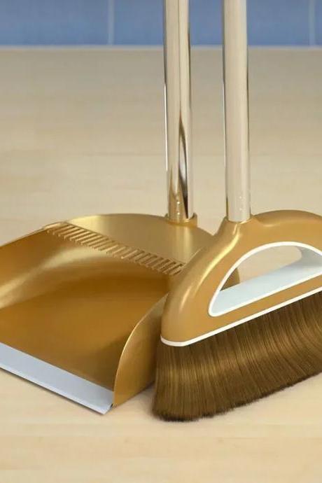 Deluxe Upright Dustpan And Brush Set For Home Cleaning