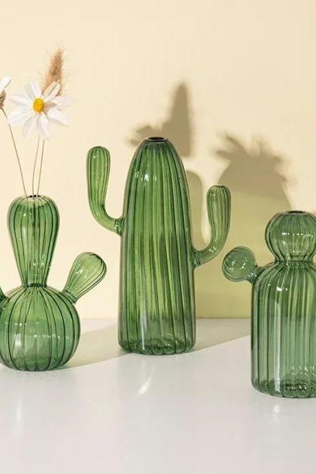 Decorative Glass Cactus Vases Set Of Three Pieces