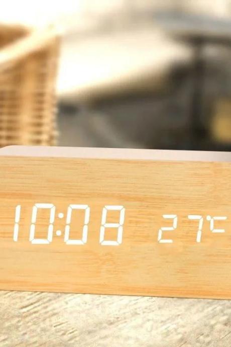 Modern Wooden Led Digital Alarm Clock With Temperature