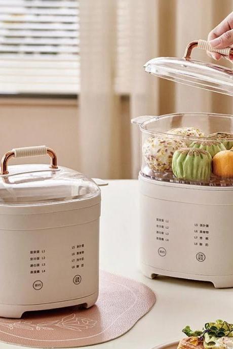 2-tier Electric Food Steamer With Transparent Lid