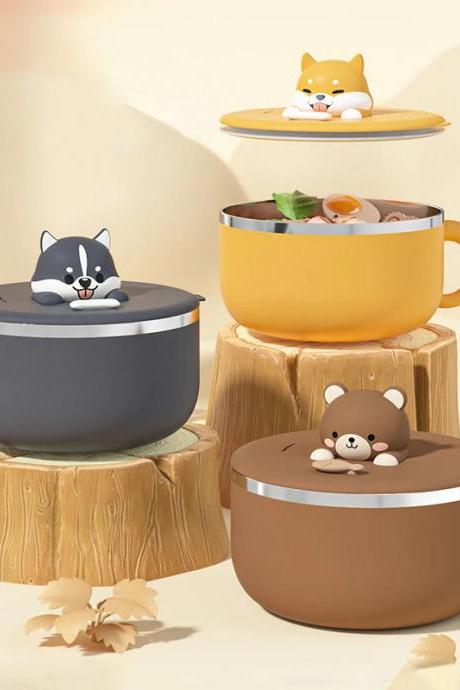 Cute Animal Ceramic Soup Mugs With Lid Set