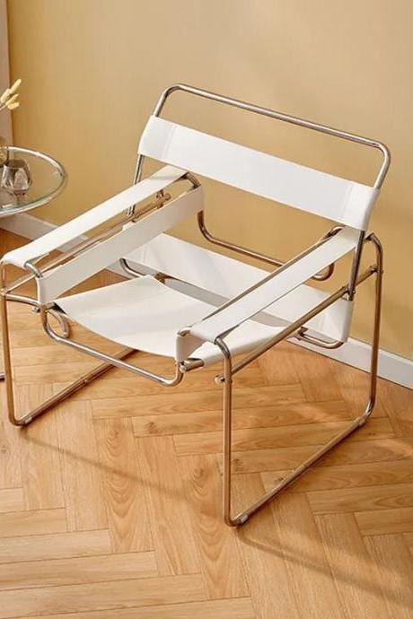 Modern White Leatherette And Chrome Frame Accent Chair