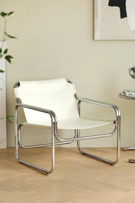 Modern Chrome Frame White Leatherette Accent Chair