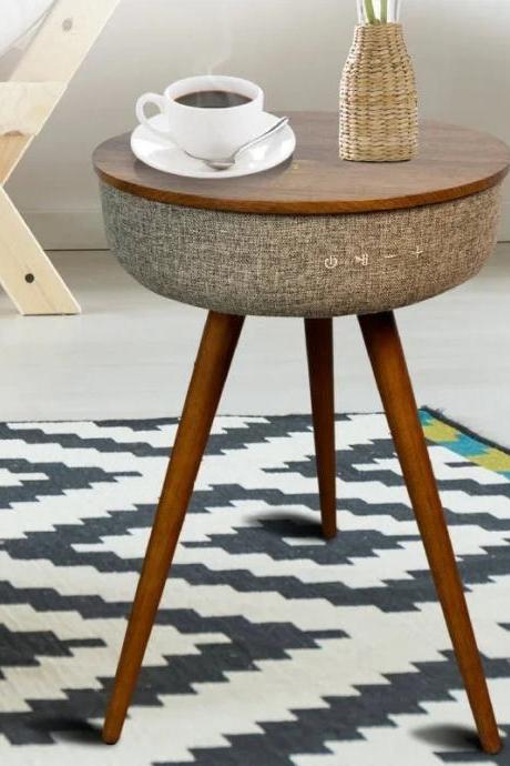 Modern Round Fabric Side Table With Wooden Legs