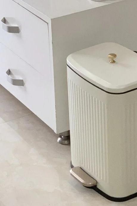 Vintage Style White Pedal Bin With Gold Handle