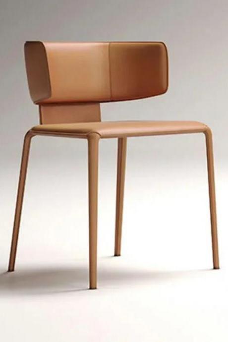Modern Minimalist Tan Leather Dining Chair With Backrest