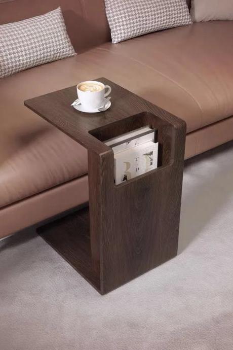 Modern Wooden Sofa Side Table With Magazine Rack