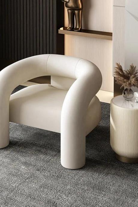 Modern Curved Armchair With Plush Upholstery, Beige