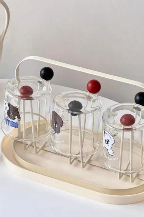 Modern Glass Cup Set With Colorful Ball Handles