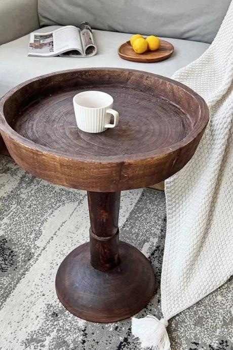 Rustic Round Wooden Side Table For Living Room