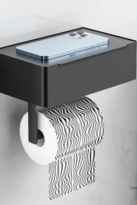 Wall-mounted Bathroom Tissue Holder With Smartphone Shelf
