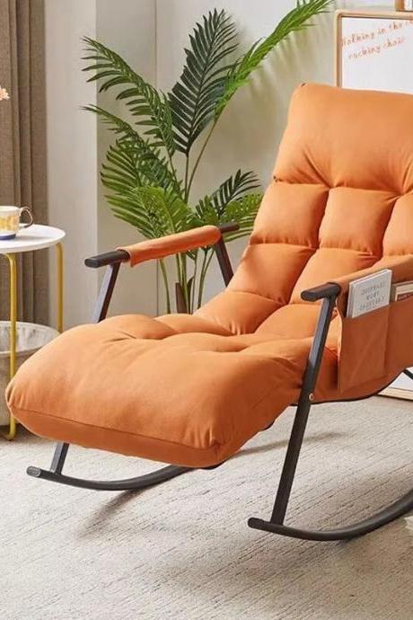 Modern Comfortable Rocking Chair With Padded Armrests, Orange