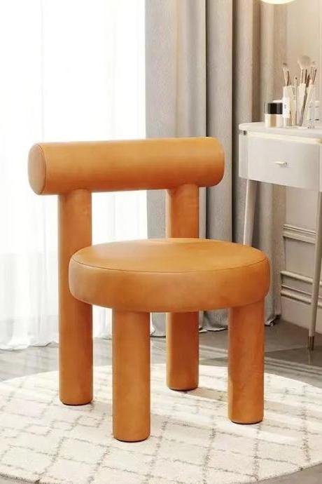 Modern Round Leather Upholstered Vanity Stool Chair