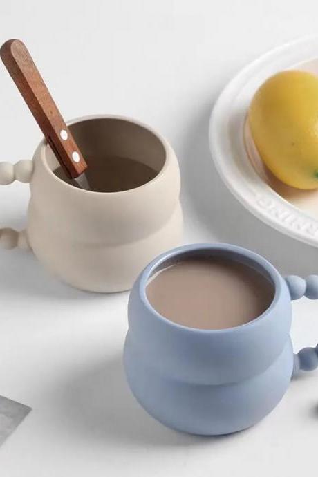 Modern Ceramic Beaded Handle Coffee Mugs, 2-piece Set