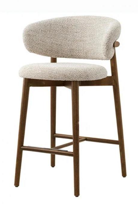 Modern Upholstered Bar Stool With Wooden Legs