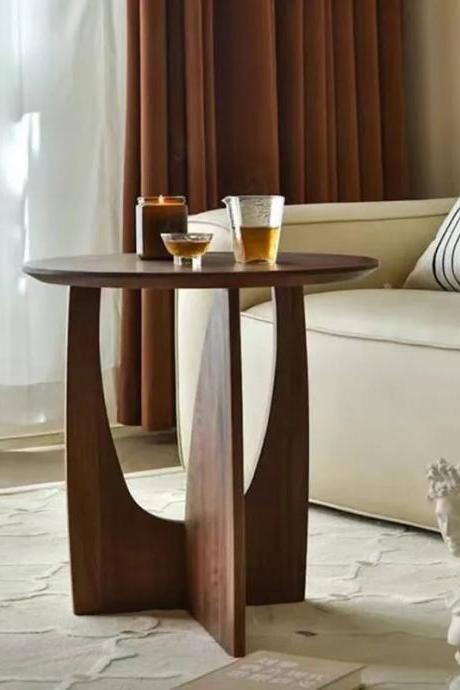 Modern Curved Base Wooden Round Side Table