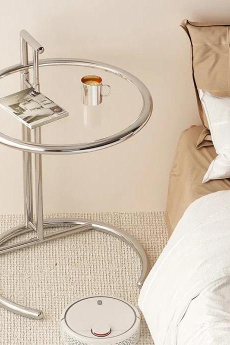 Modern Chrome C-shaped Side Table With Glass Top