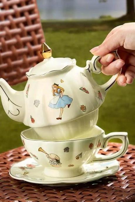 Alice In Wonderland Themed Stackable Teapot And Cup Set
