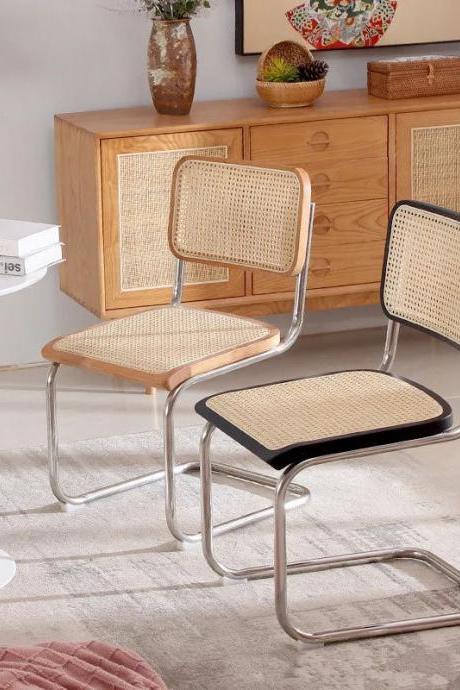 Modern Woven Rattan And Metal Frame Dining Chairs